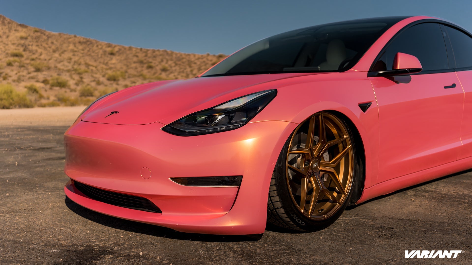 A Tesla Model 3 on Variant forged wheels
