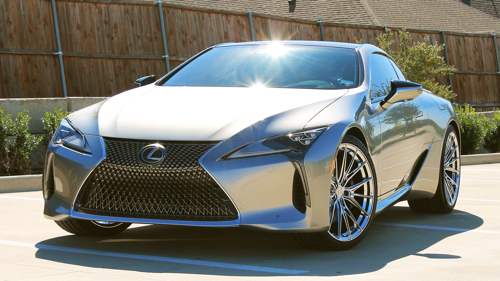 Lexus LC500 with Rian wheels from the Evo Collection, highlighting the luxury coupe's bold front styling and custom wheel design.